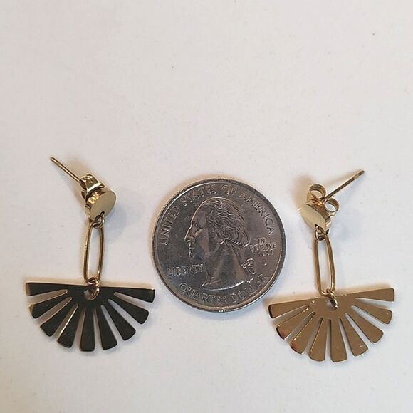 Gold Fan Drop Pierced Earrings - Picture 8 of 8